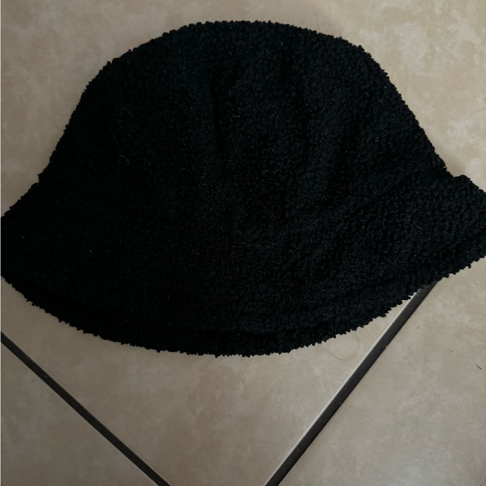 Cute black furry bucket hat
